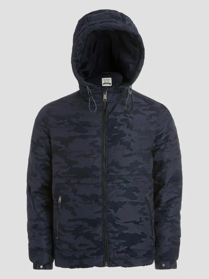 Men GUESS Jackets and Coats Paisley Camouflage Puffer Jacket Blue Camou Bandana Men GUESS Jackets and Coats Paisley Camouflage Puffer Jacket Blue Camou Bandana