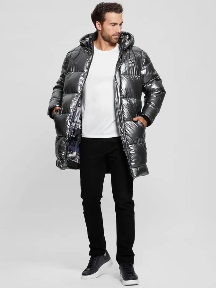 Men GUESS Jackets and Coats Polar Puffer Jacket Metallic Silver