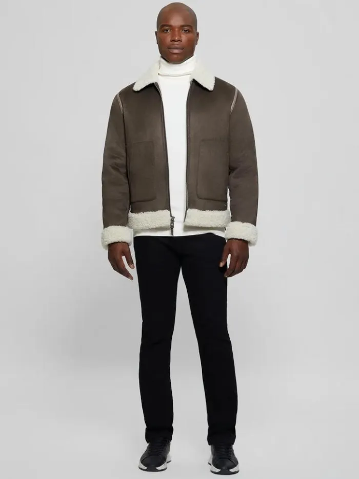 Men GUESS Jackets and Coats Redford Bonded Sherpa Jacket Bittersweet Cocoa