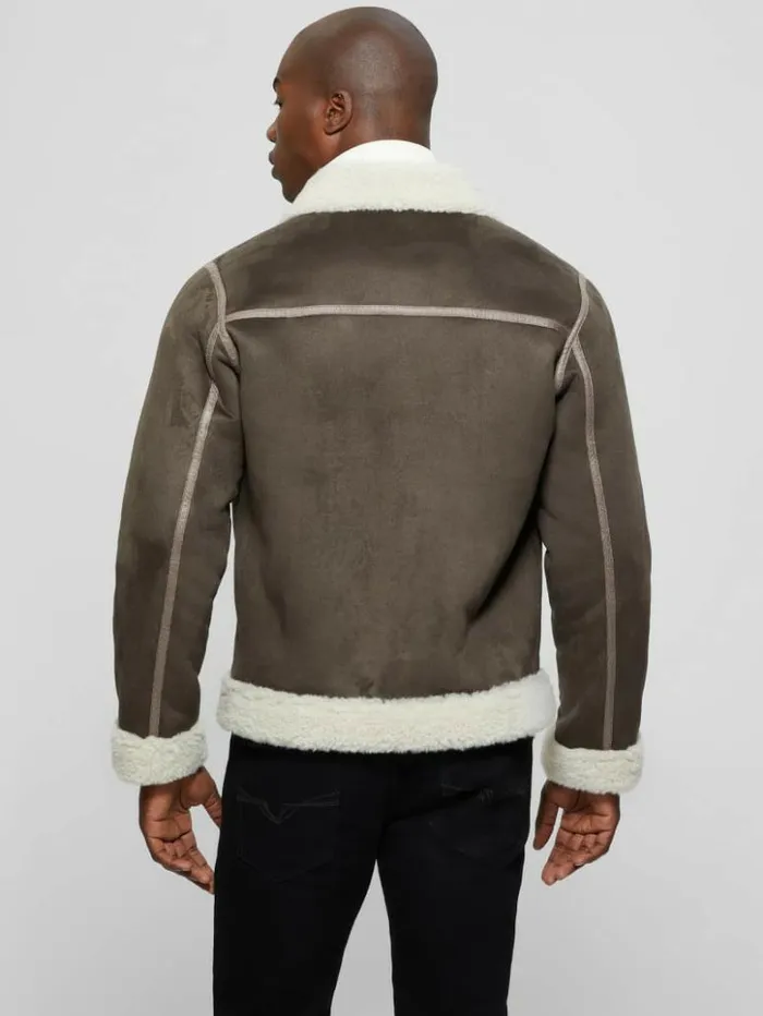 Men GUESS Jackets and Coats Redford Bonded Sherpa Jacket Bittersweet Cocoa