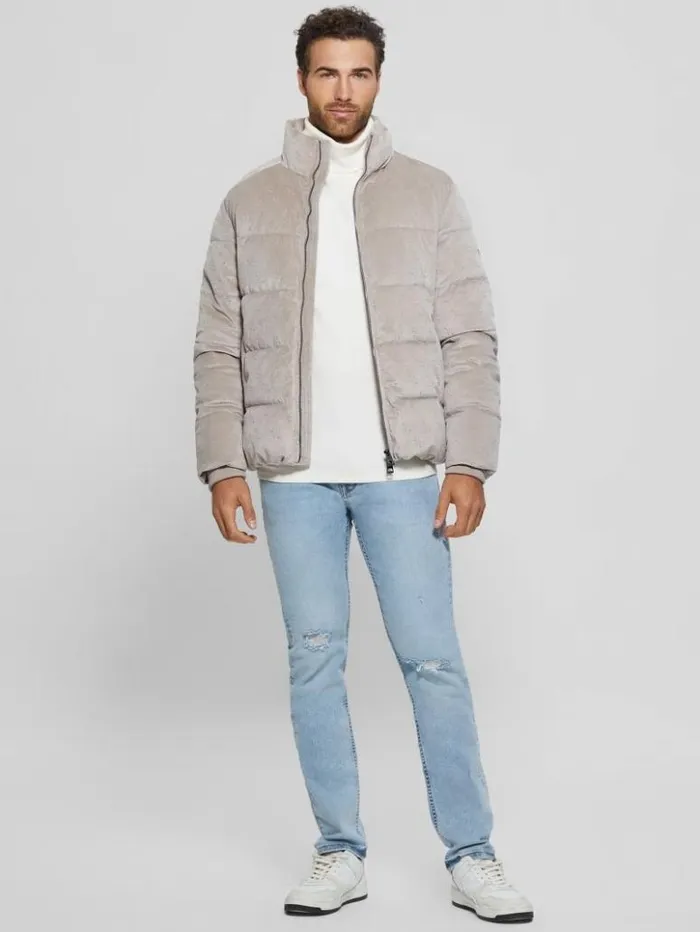 Men GUESS Jackets and Coats Signature Puffer Jacket Pasadena Stone 4g Logo