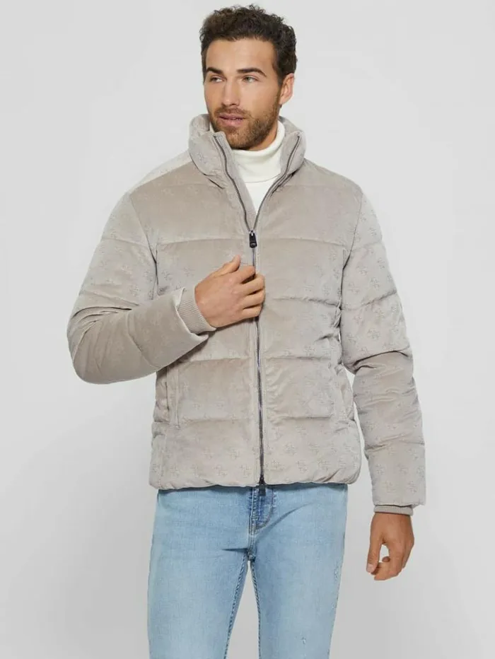 Men GUESS Jackets and Coats Signature Puffer Jacket Pasadena Stone 4g Logo