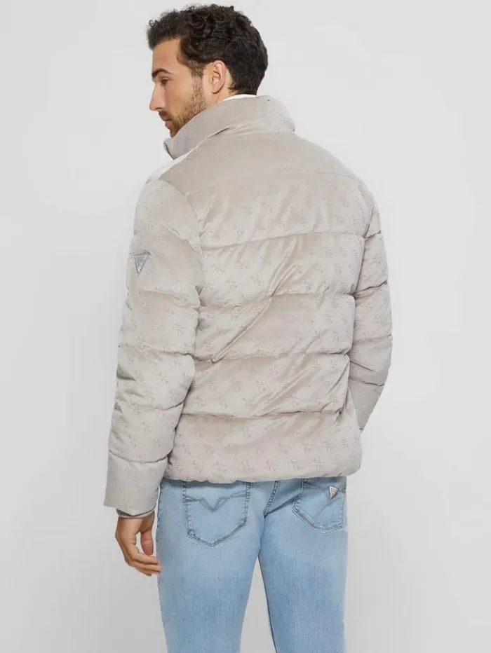 Men GUESS Jackets and Coats Signature Puffer Jacket Pasadena Stone 4g Logo