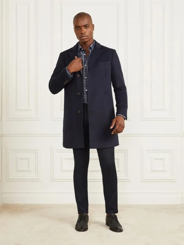 Men GUESS Jackets and Coats Single Breasted WoolBlend Coat Bleu lgant