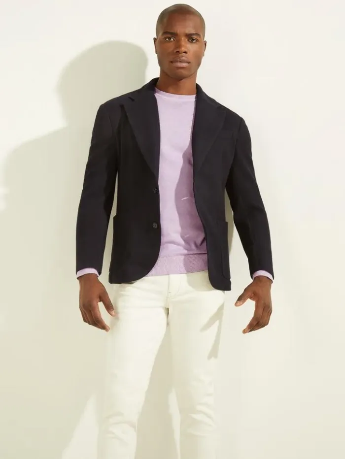 Men GUESS Jackets and Coats Slim Patch Pocketed Blazer Silk Blue
