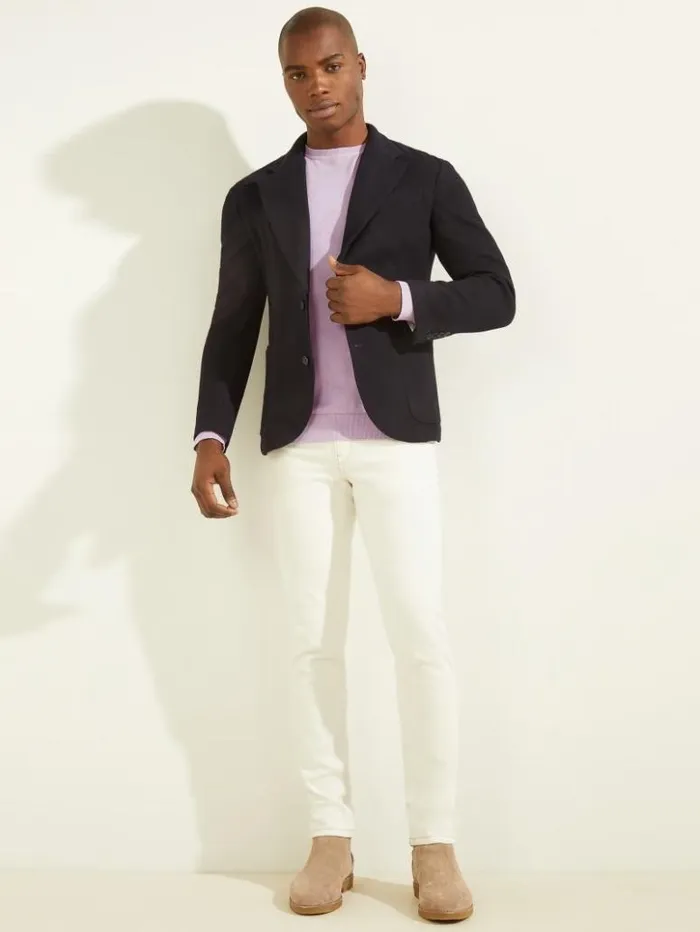 Men GUESS Jackets and Coats Slim Patch Pocketed Blazer Silk Blue