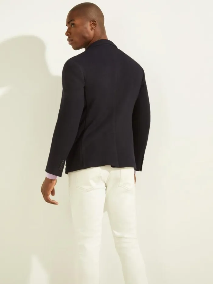 Men GUESS Jackets and Coats Slim Patch Pocketed Blazer Silk Blue