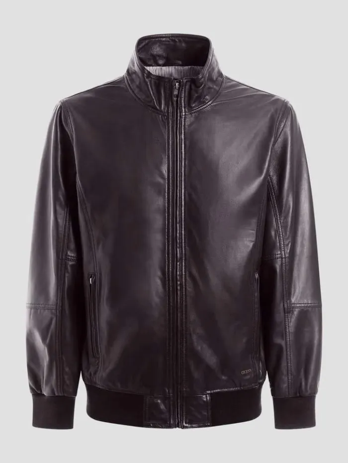 Men GUESS Jackets and Coats Soft Leather Jacket Bark Brown