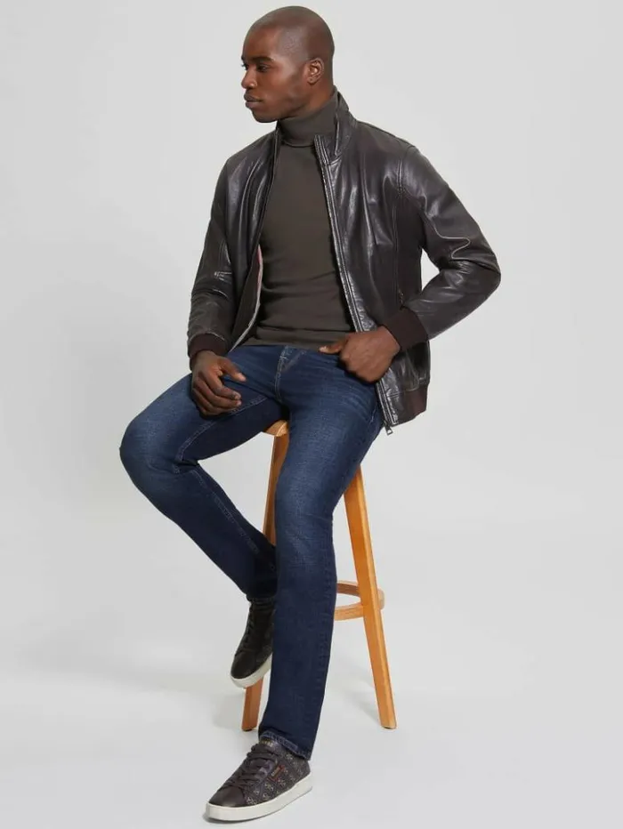 Men GUESS Jackets and Coats Soft Leather Jacket Bark Brown