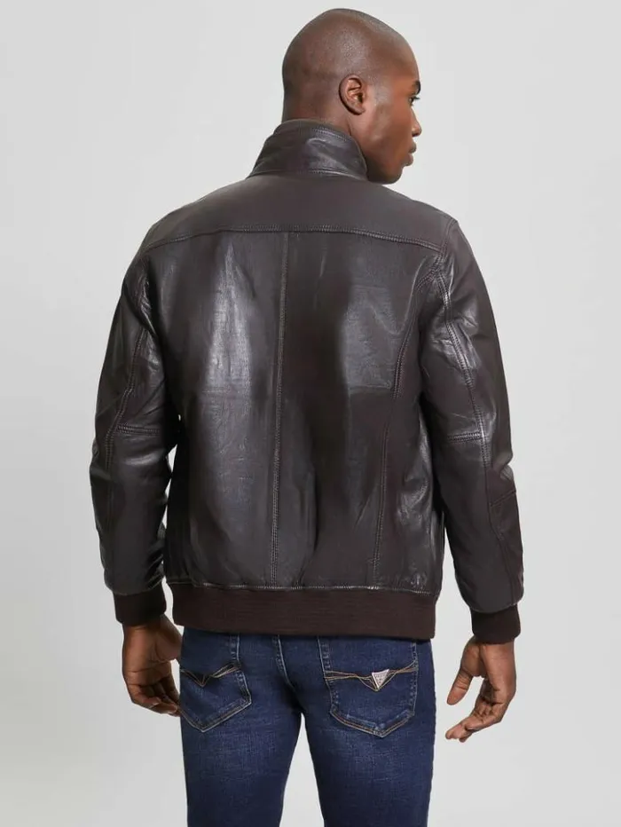 Men GUESS Jackets and Coats Soft Leather Jacket Bark Brown