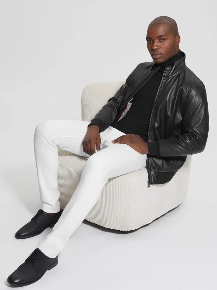 Men GUESS Jackets and Coats Soft Leather Jacket Black