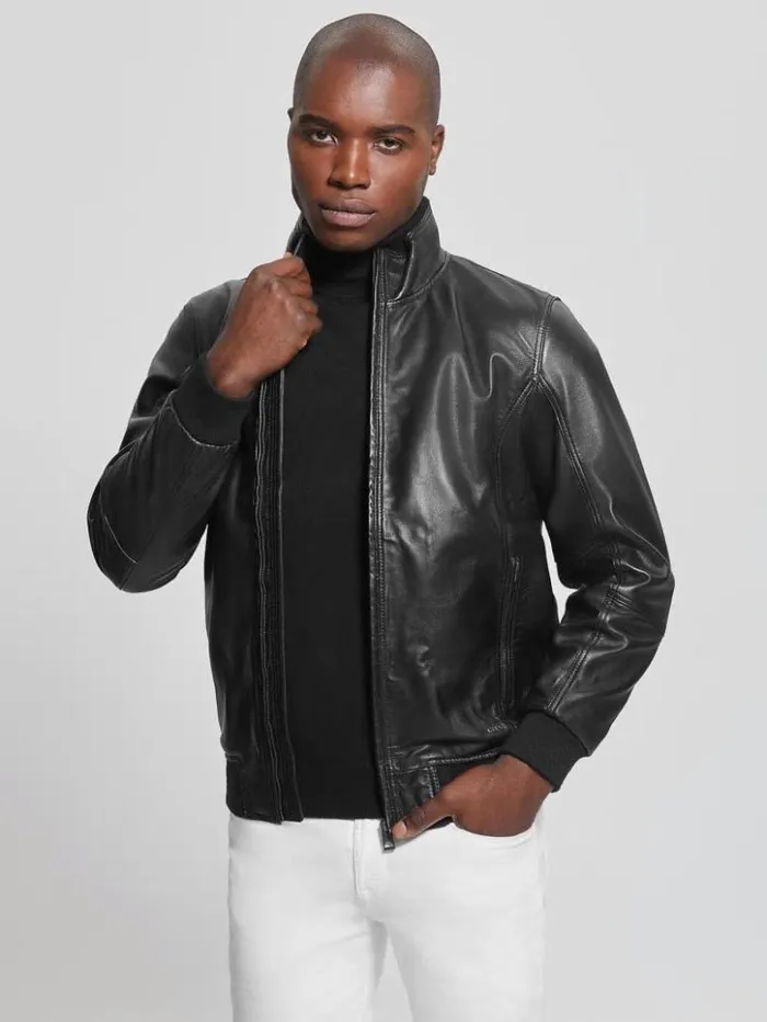 Men GUESS Jackets and Coats Soft Leather Jacket Black