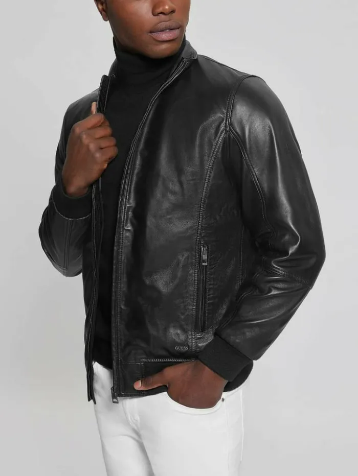 Men GUESS Jackets and Coats Soft Leather Jacket Black
