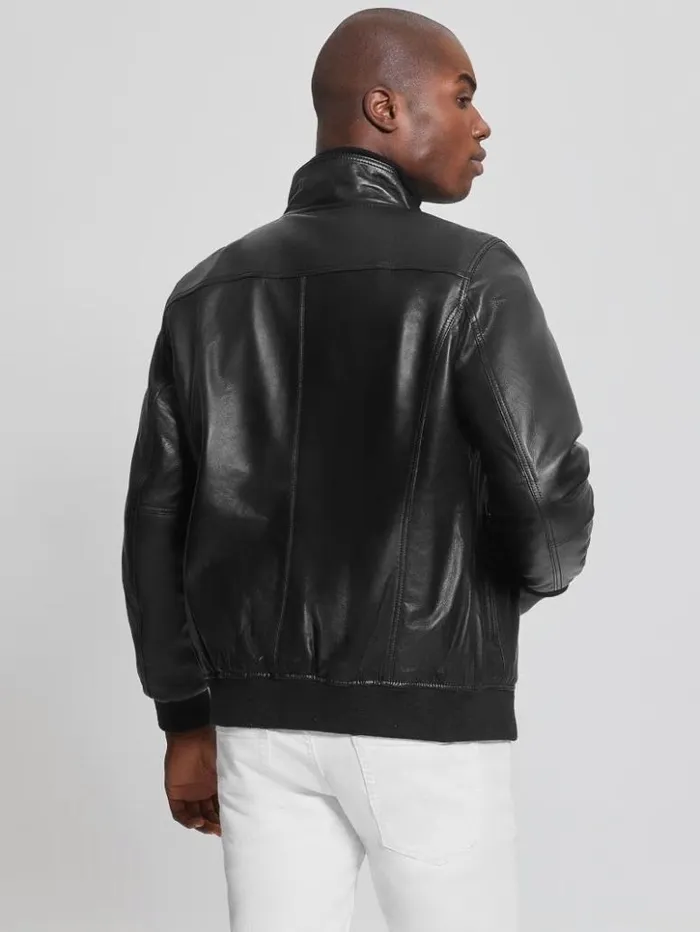 Men GUESS Jackets and Coats Soft Leather Jacket Black