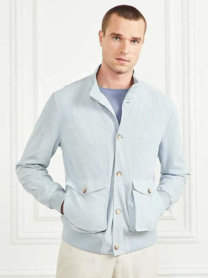 Men GUESS Jackets and Coats Suede Flight Jacket Funny Blue