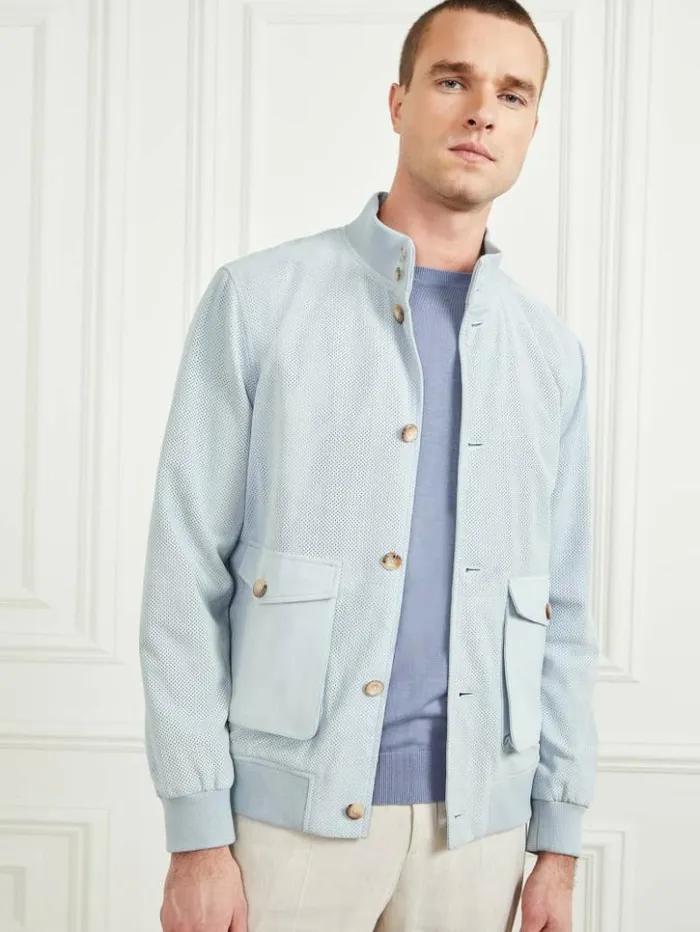 Men GUESS Jackets and Coats Suede Flight Jacket Funny Blue
