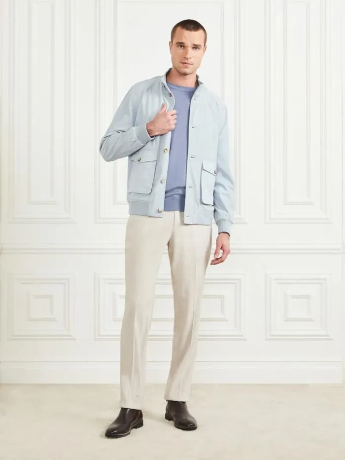 Men GUESS Jackets and Coats Suede Flight Jacket Funny Blue