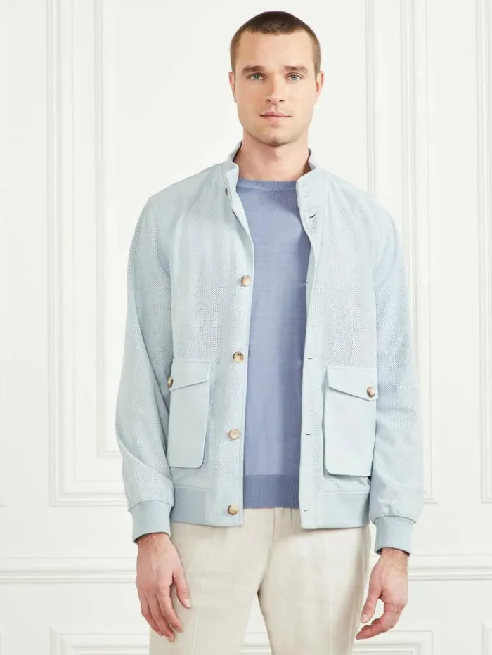 Men GUESS Jackets and Coats Suede Flight Jacket Funny Blue