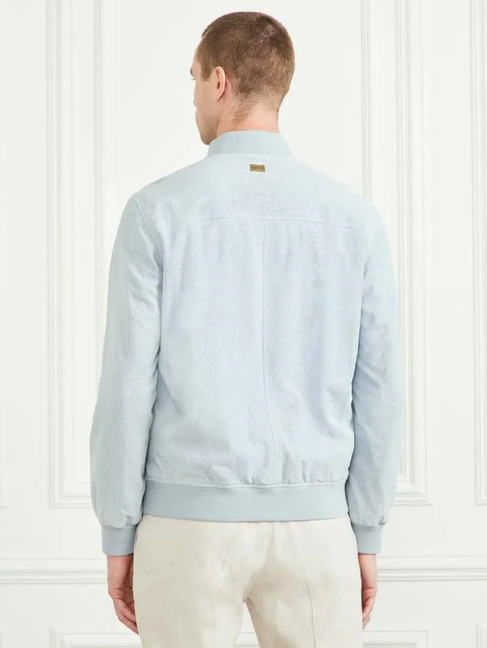 Men GUESS Jackets and Coats Suede Flight Jacket Funny Blue