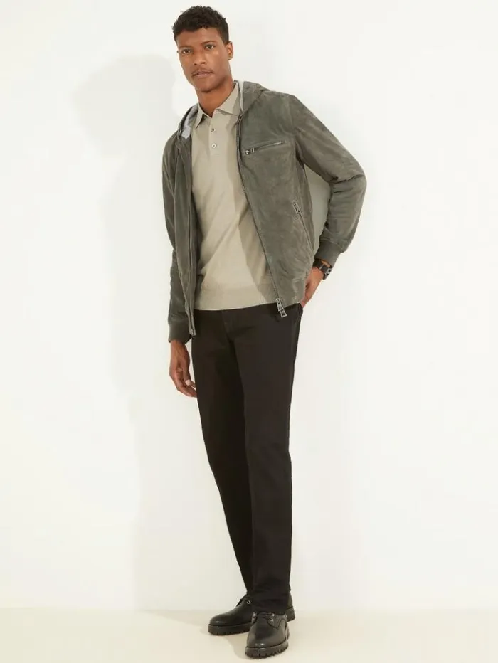 Men GUESS Jackets and Coats Suede Flight Jacket Hunter Green