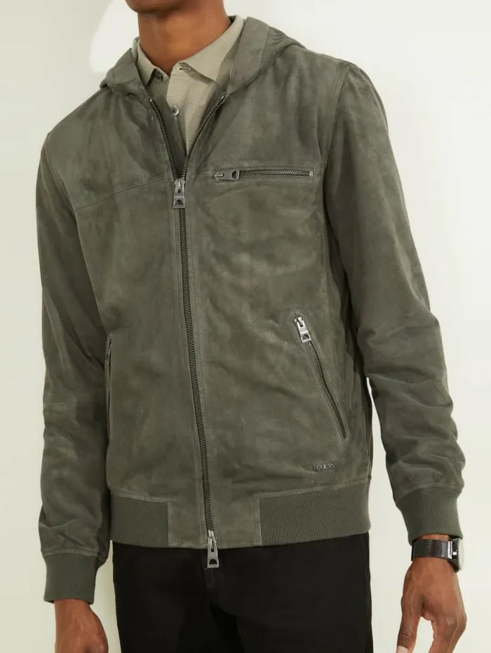 Men GUESS Jackets and Coats Suede Flight Jacket Hunter Green
