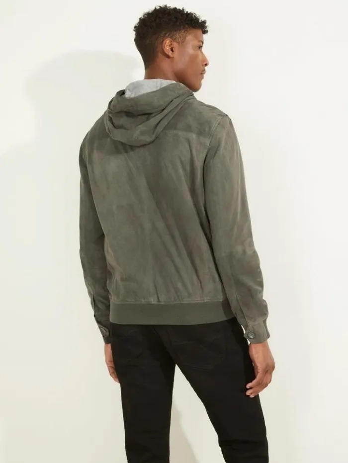 Men GUESS Jackets and Coats Suede Flight Jacket Hunter Green