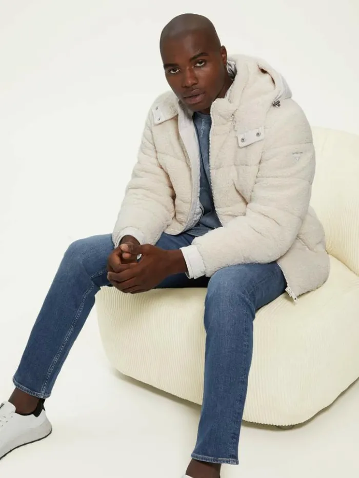 Men GUESS Jackets and Coats Teddy Puffer Jacket Muted Stone