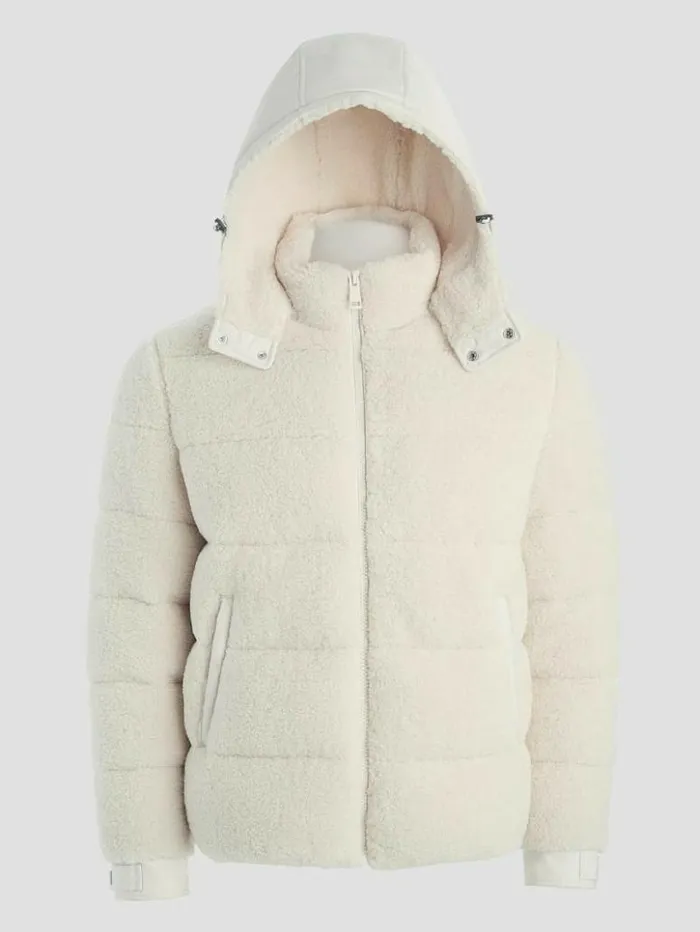 Men GUESS Jackets and Coats Teddy Puffer Jacket Muted Stone
