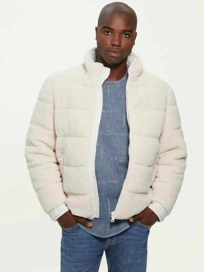 Men GUESS Jackets and Coats Teddy Puffer Jacket Muted Stone