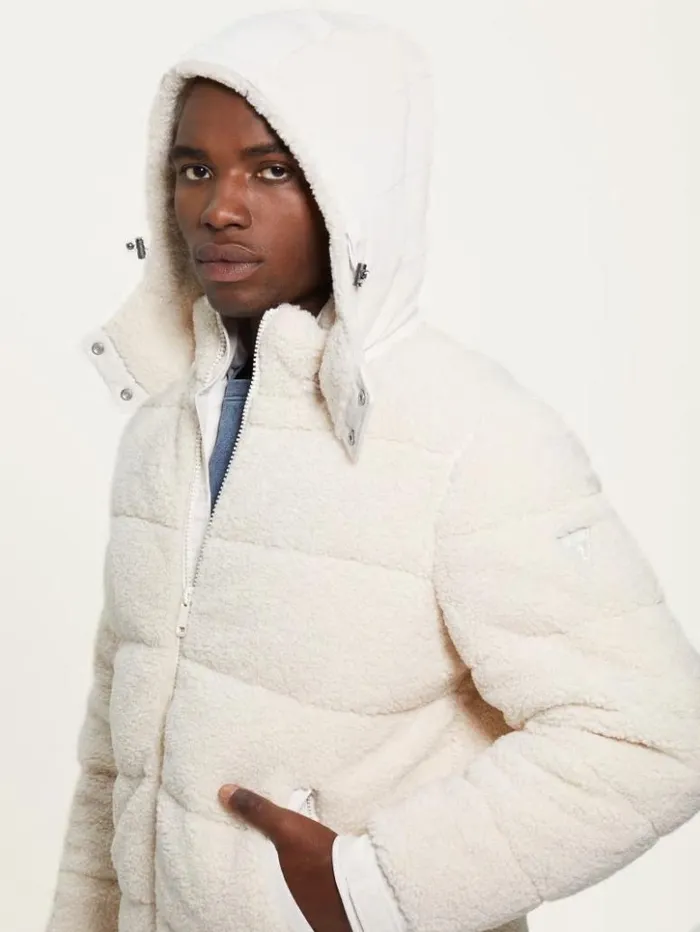 Men GUESS Jackets and Coats Teddy Puffer Jacket Muted Stone