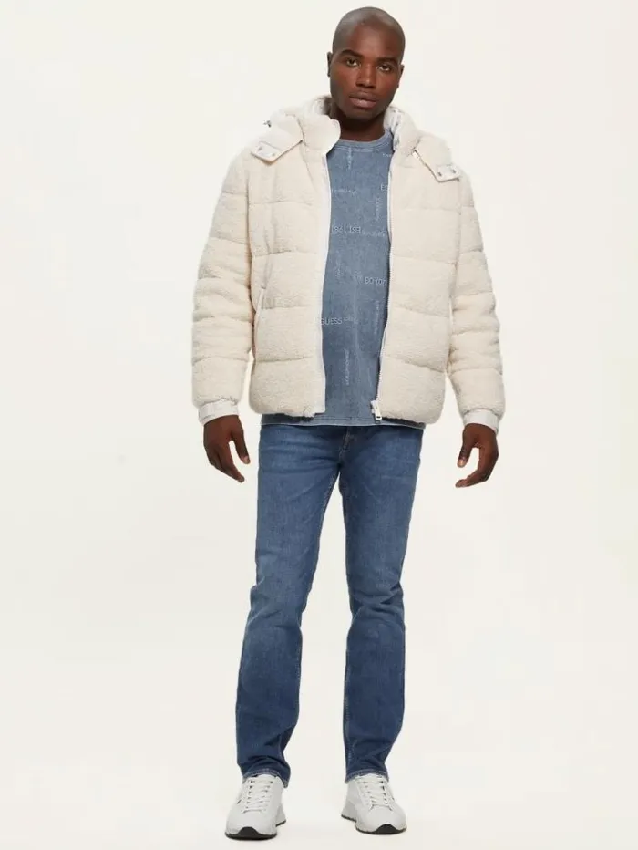 Men GUESS Jackets and Coats Teddy Puffer Jacket Muted Stone
