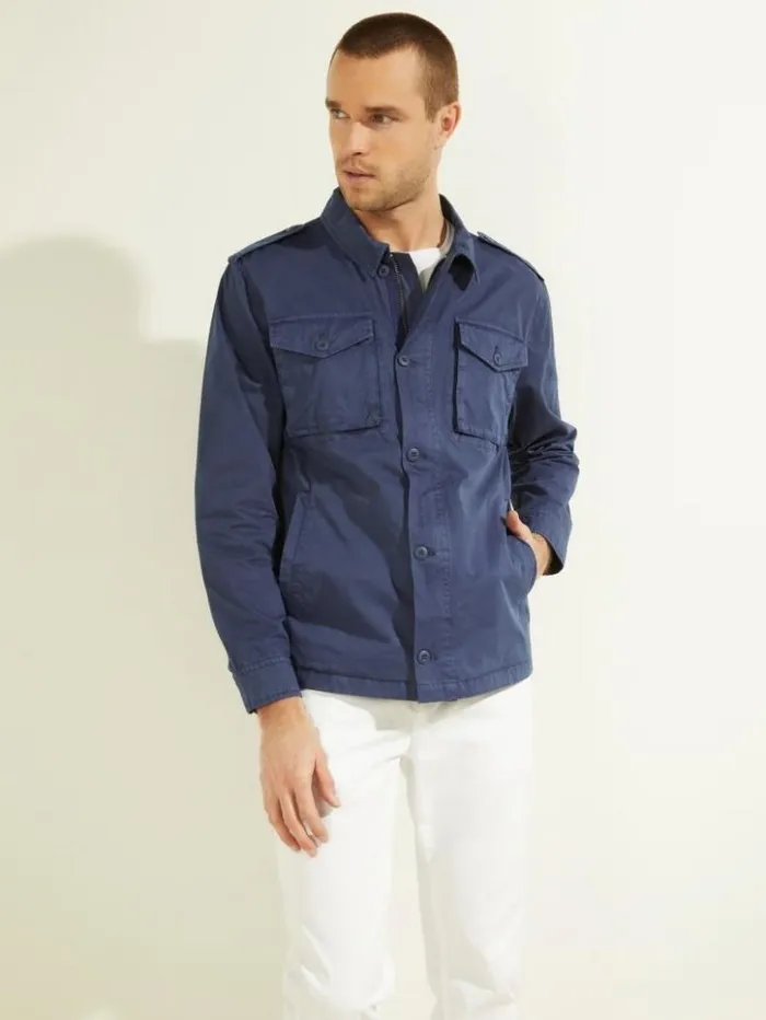 Men GUESS Jackets and Coats Washed Twill Cargo Jacket Gloaming Multi