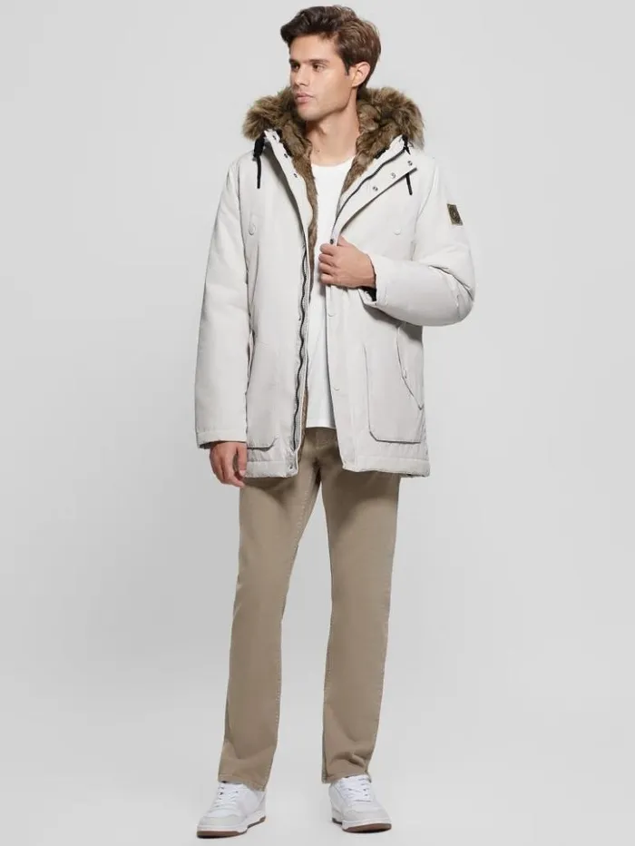 Men GUESS Jackets and Coats Winter FauxFur Parka Muted Stone