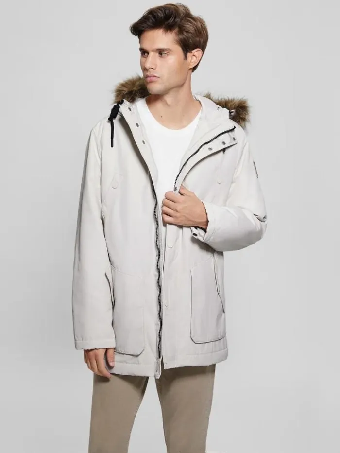 Men GUESS Jackets and Coats Winter FauxFur Parka Muted Stone