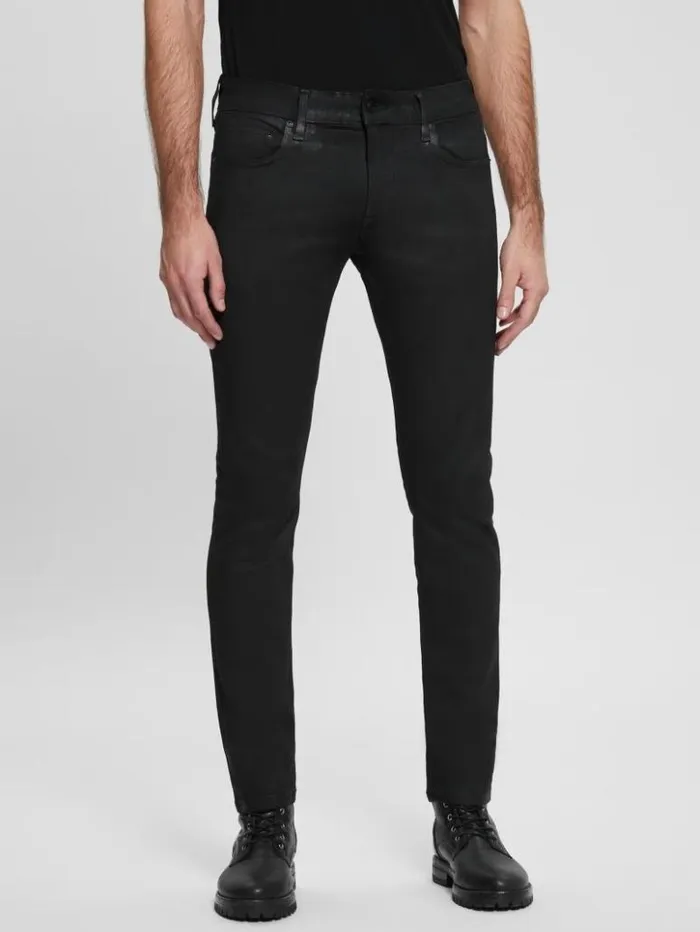 Men GUESS Jeans and Denim Coated Skinny Jeans Mechanical Black Wash