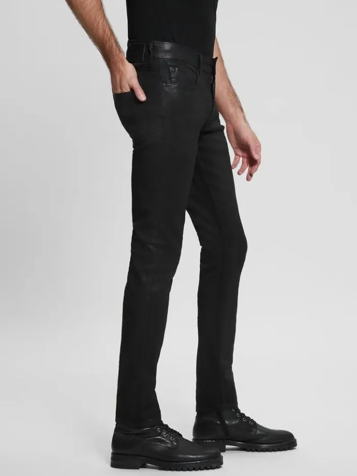 Men GUESS Jeans and Denim Coated Skinny Jeans Mechanical Black Wash