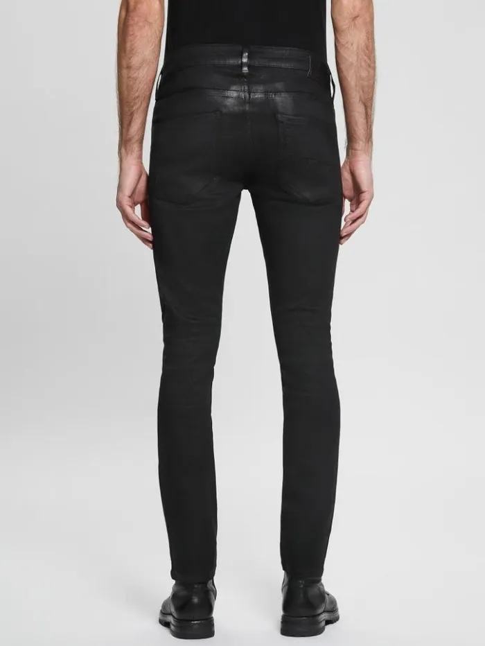 Men GUESS Jeans and Denim Coated Skinny Jeans Mechanical Black Wash