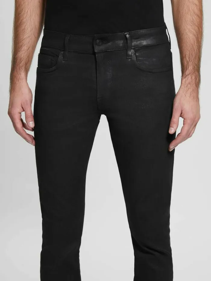 Men GUESS Jeans and Denim Coated Skinny Jeans Mechanical Black Wash