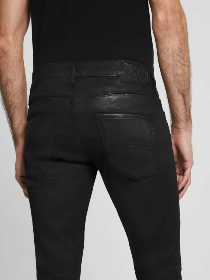Men GUESS Jeans and Denim Coated Skinny Jeans Mechanical Black Wash