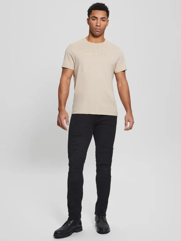 Men GUESS Jeans and Denim Destroyed Tapered Jeans Thermo Black Destroy