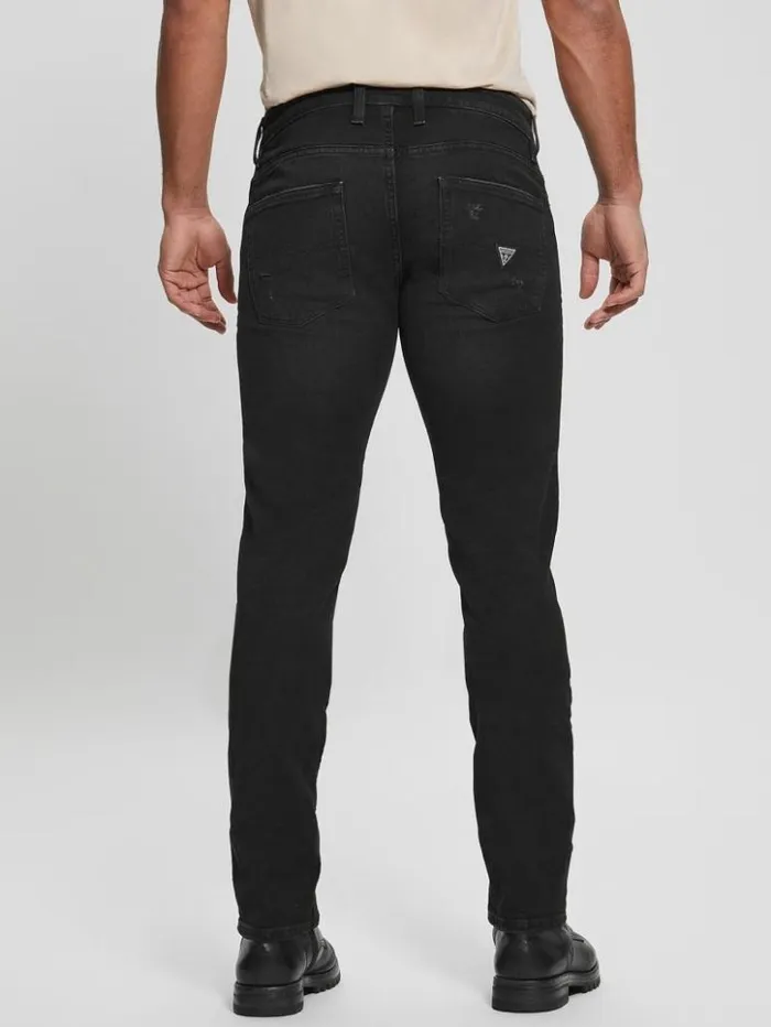Men GUESS Jeans and Denim Destroyed Tapered Jeans Thermo Black Destroy