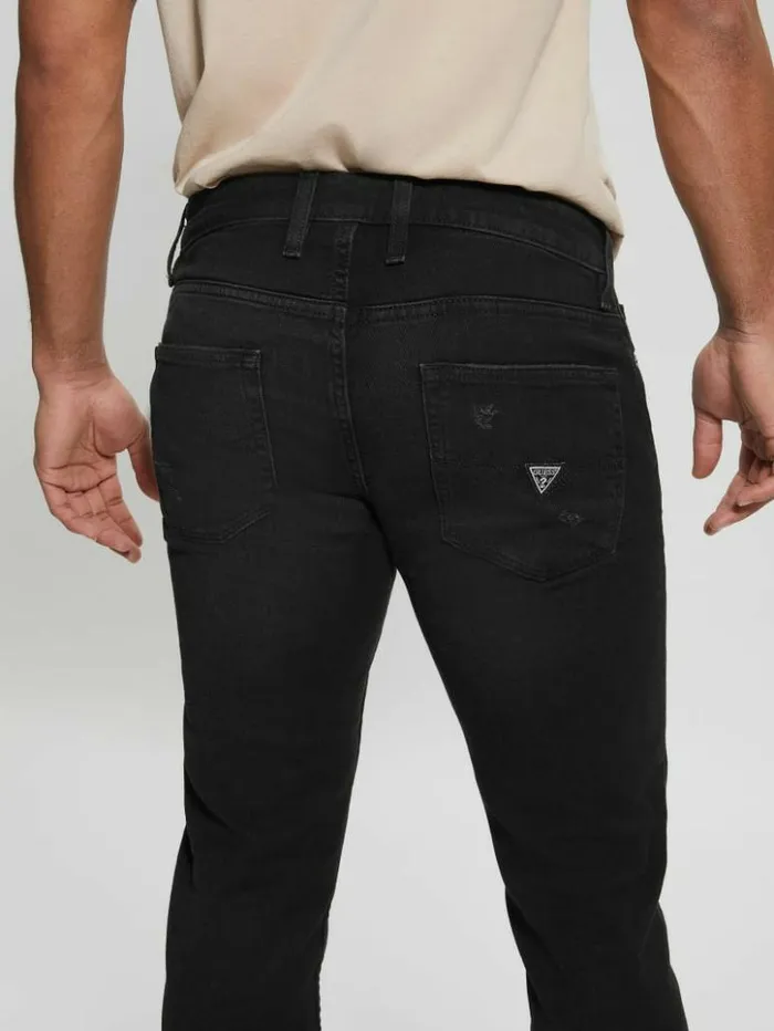 Men GUESS Jeans and Denim Destroyed Tapered Jeans Thermo Black Destroy