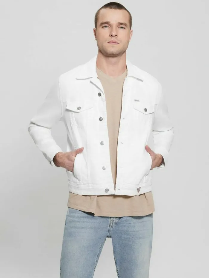 Men GUESS Jeans and Denim Eco Dillon Jacket Optic White