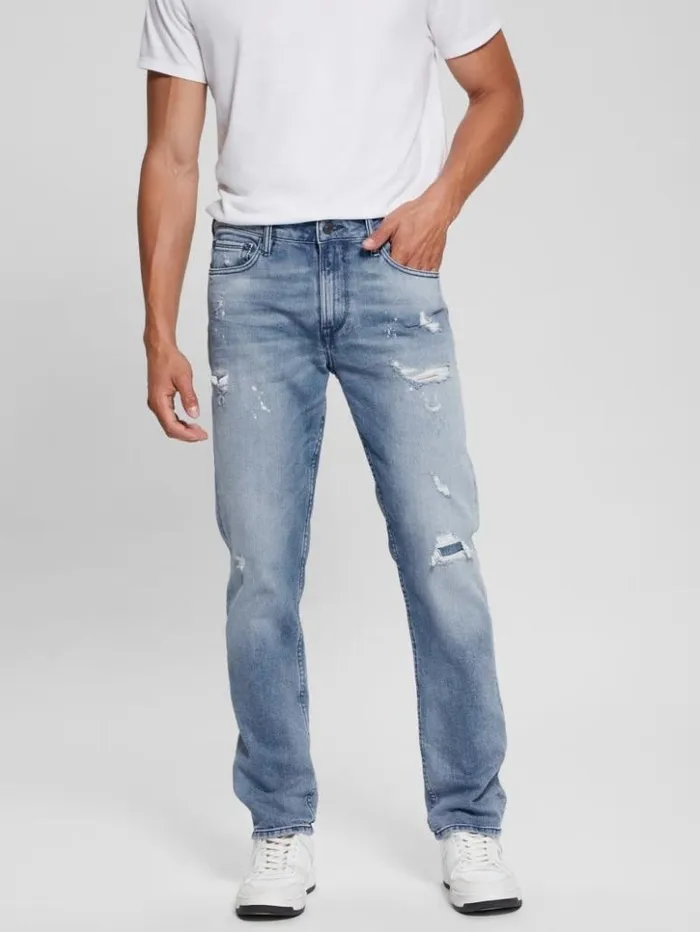 Men GUESS Jeans and Denim Eco RipandRepair Tapered Jeans Jet Stream