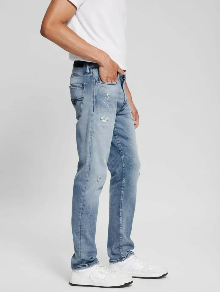 Men GUESS Jeans and Denim Eco RipandRepair Tapered Jeans Jet Stream
