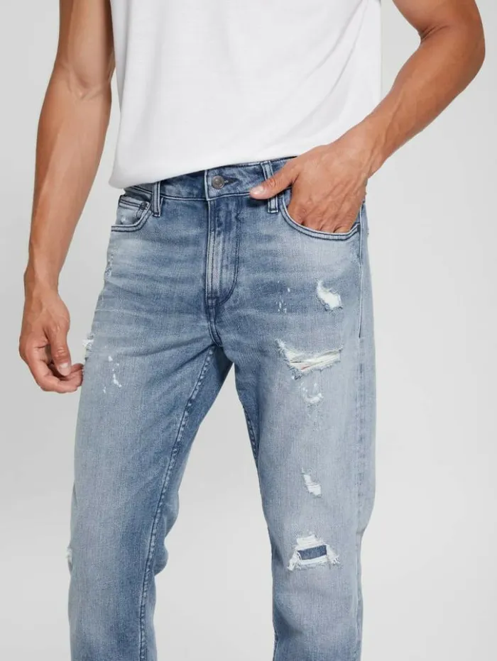 Men GUESS Jeans and Denim Eco RipandRepair Tapered Jeans Jet Stream