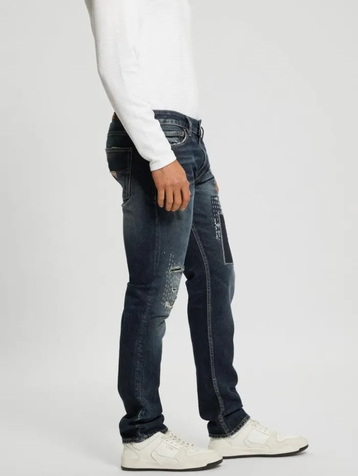 Men GUESS Jeans and Denim Eco Slim Distressed Tapered Pants Western Blue