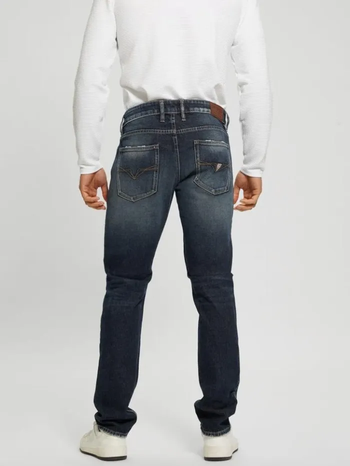 Men GUESS Jeans and Denim Eco Slim Distressed Tapered Pants Western Blue