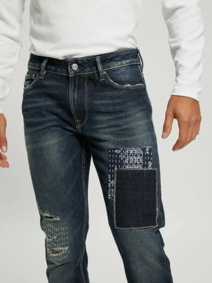 Men GUESS Jeans and Denim Eco Slim Distressed Tapered Pants Western Blue