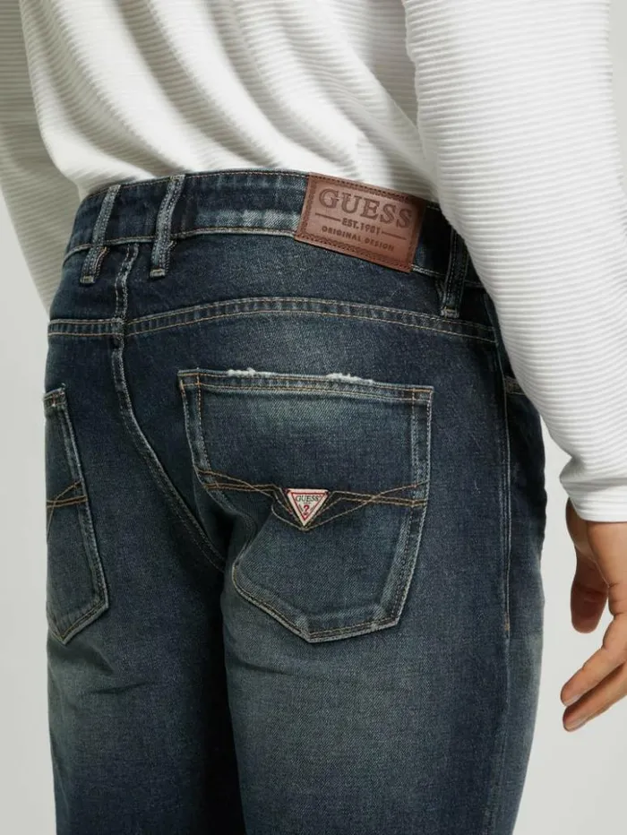 Men GUESS Jeans and Denim Eco Slim Distressed Tapered Pants Western Blue